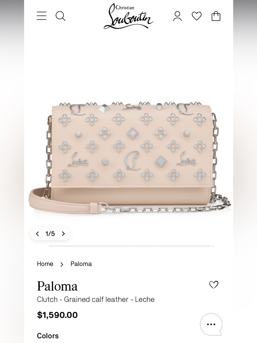 Christian Louboutin Paloma Clutch in Leche Beige with Silver Studs